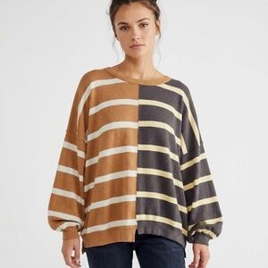 Free People Uptown Stripe Women's XL Sweater Brown/Gray - Slouchy Oversized
